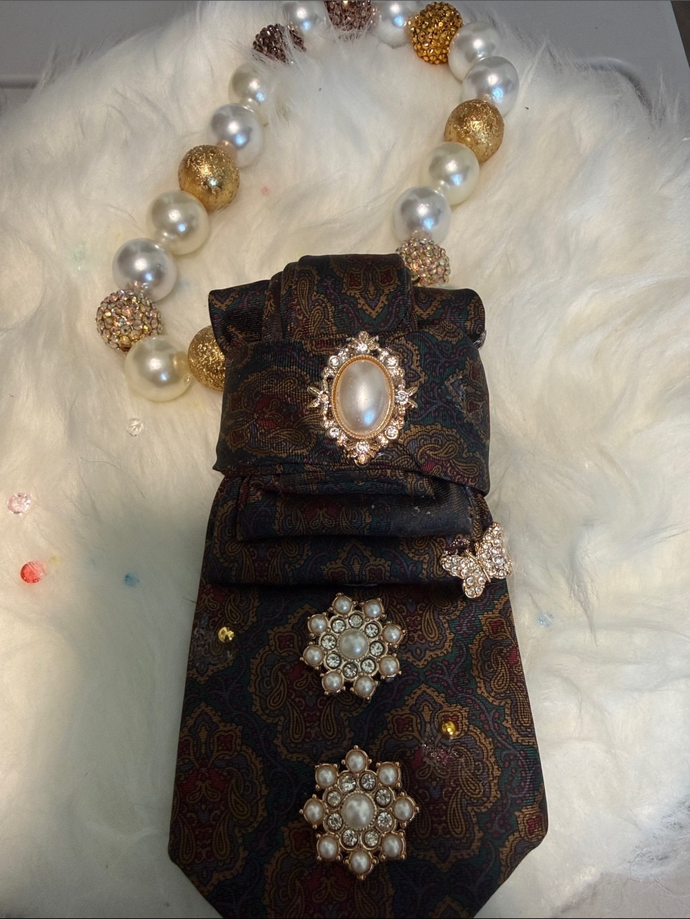 Pearl & Gold Accented Paisley Neckpiece